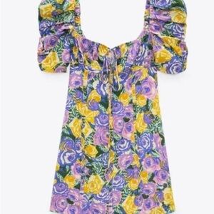 NWT ZARA Multicolored Floral Print Corset Purple Dress Sz Small